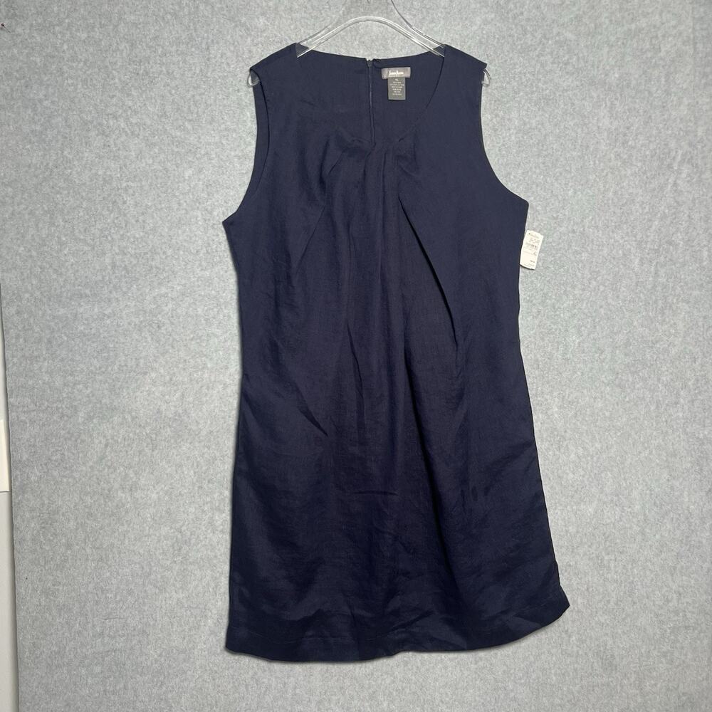 Neiman Marcus Womens XL Navy 100% Linen Shift Dress Sleeveless Pleated NWT - Picture 2 of 5